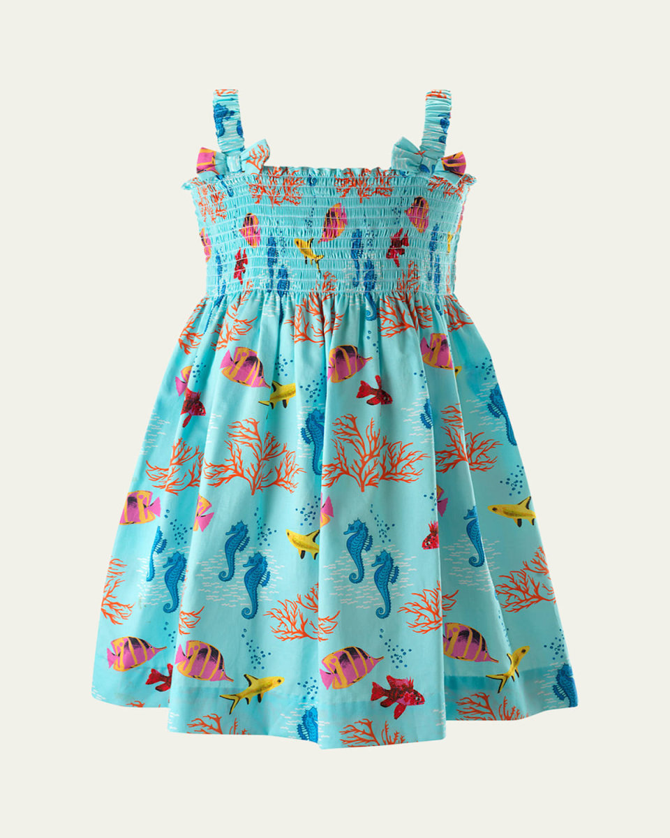 Girl's Coral Reef-Print Smocked Sundress, Size 2-